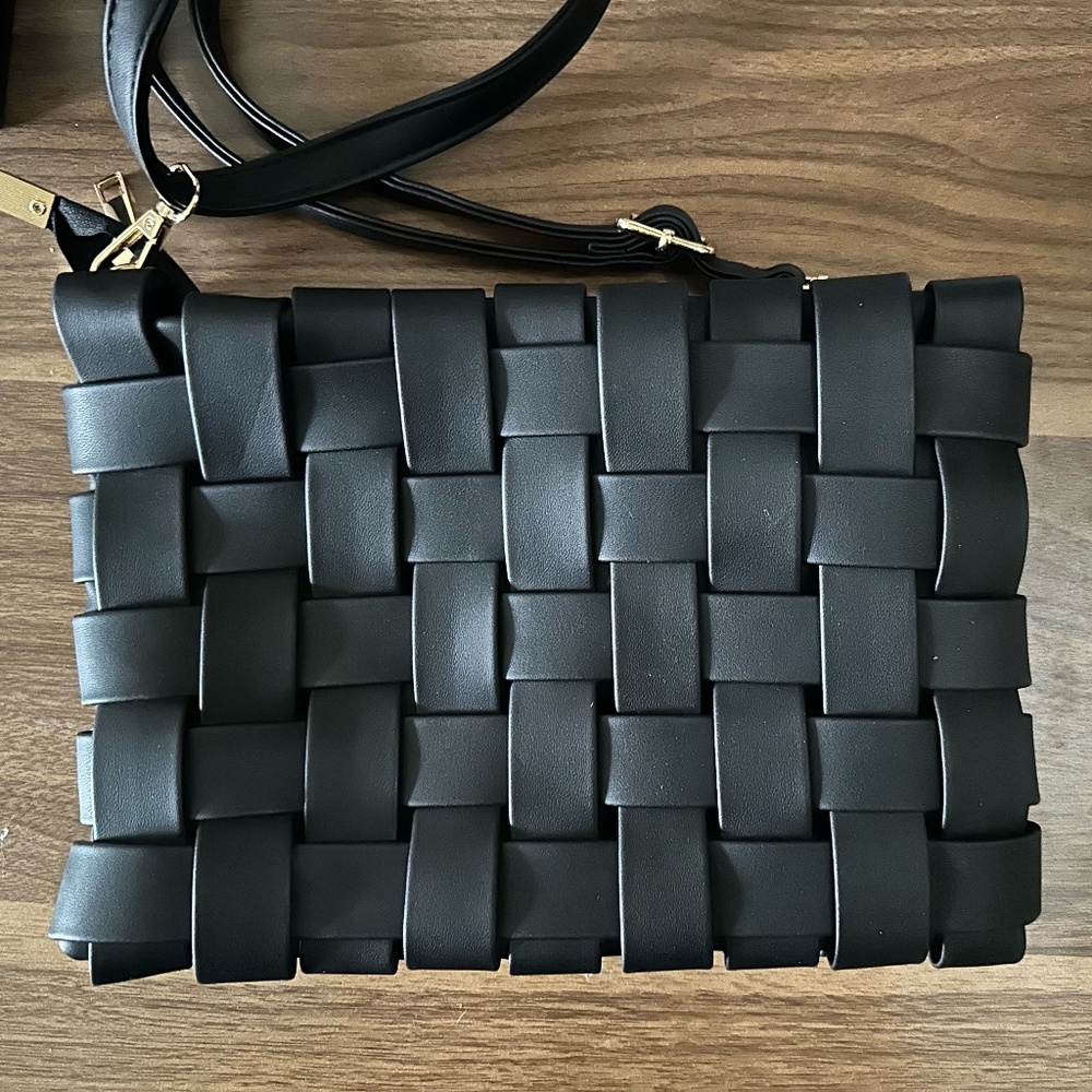 Anthropologie Black Woven Crossbody Bag